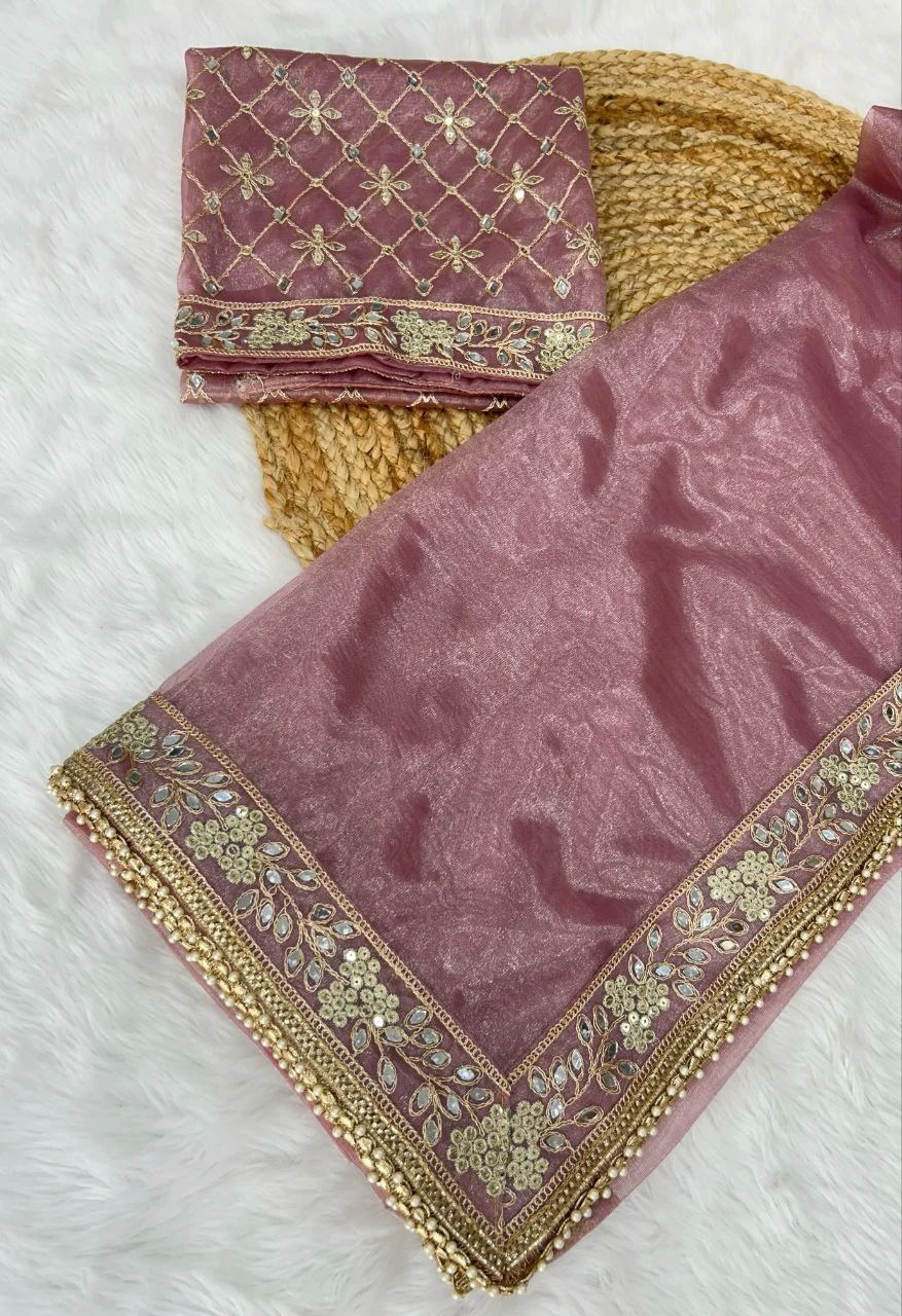Designer Tissue Silk Fabric Saree With Mirror Work Wholesale — Wholesale Sarees, MPA wholesale from Surat — Photo 4